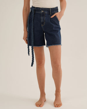 Open image in slideshow, Recycled Denim Pleated Shorts
